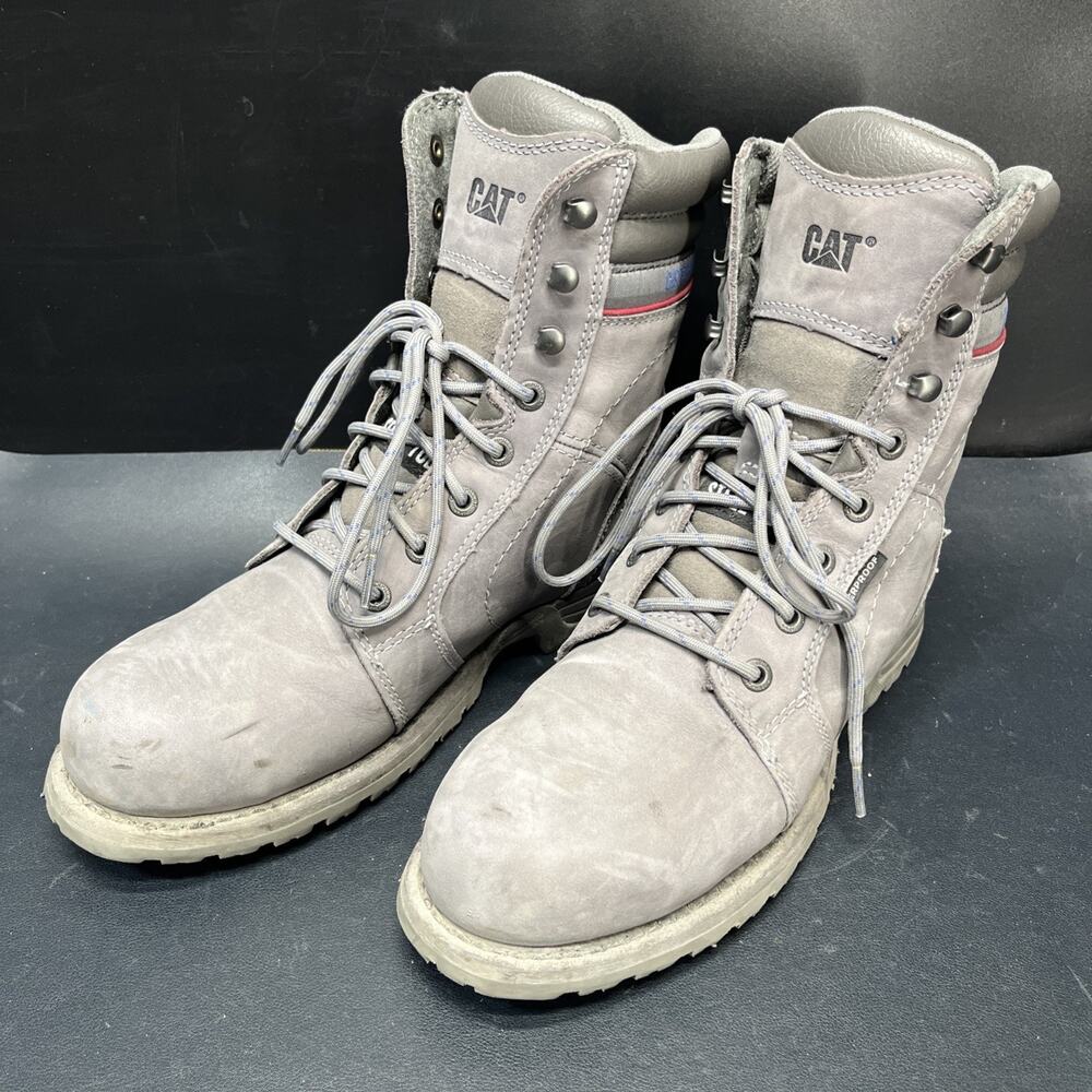 Cat Echo Size 9.5 Steel Toe Work Boots Waterproof Leather Frost Gray Blue Women